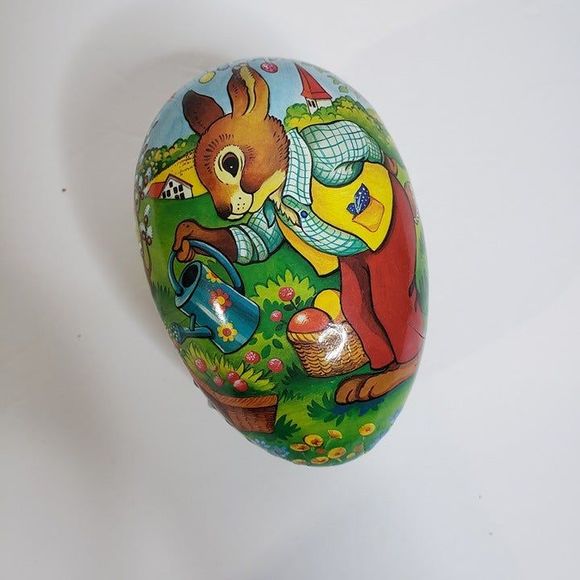 Vintage Paper Mache Easter Egg Container Box Made in Germany 4" Rabbit Bunny - Picture 1 of 9